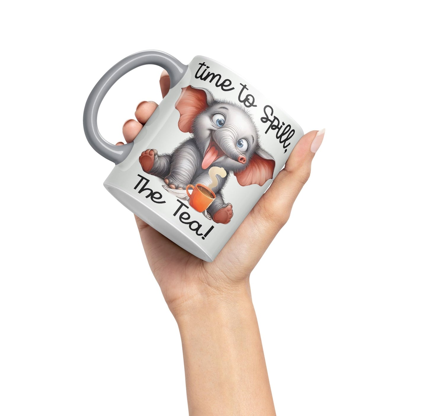 Time to Spill The Tea Elephant Joke sarkasm Sarcastic Ceramic Coloured Mug Cup for Tea Coffee Hot Brew 330ml 11Oz Gift