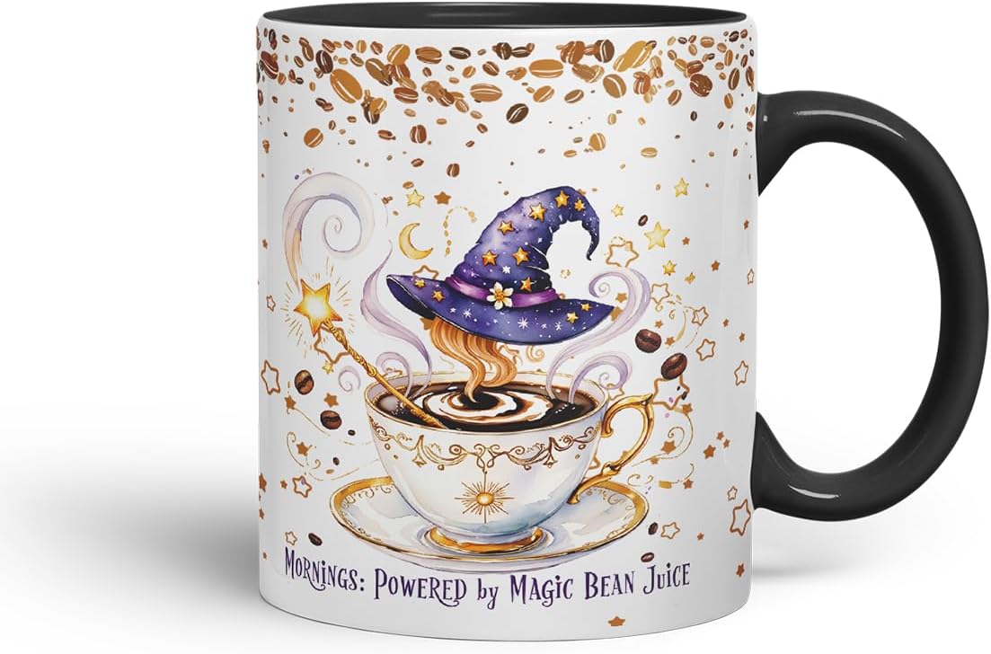 Vixar Magic Bean Juice Coffee Mug – Coloured Ceramic Mug Cup Gift, 11oz (Black)