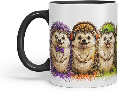 Vixar Hedgehog Mug – Cute Hedgehog Animal Coloured Ceramic Mug Cup Gift, 11oz (Black)