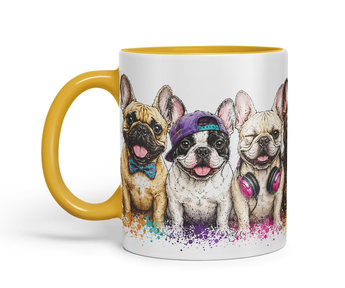 Vixar Funny French Bulldog Mug – Cute Frenchie Dog Coloured Ceramic Mug Cup Gift, 11oz (Black)