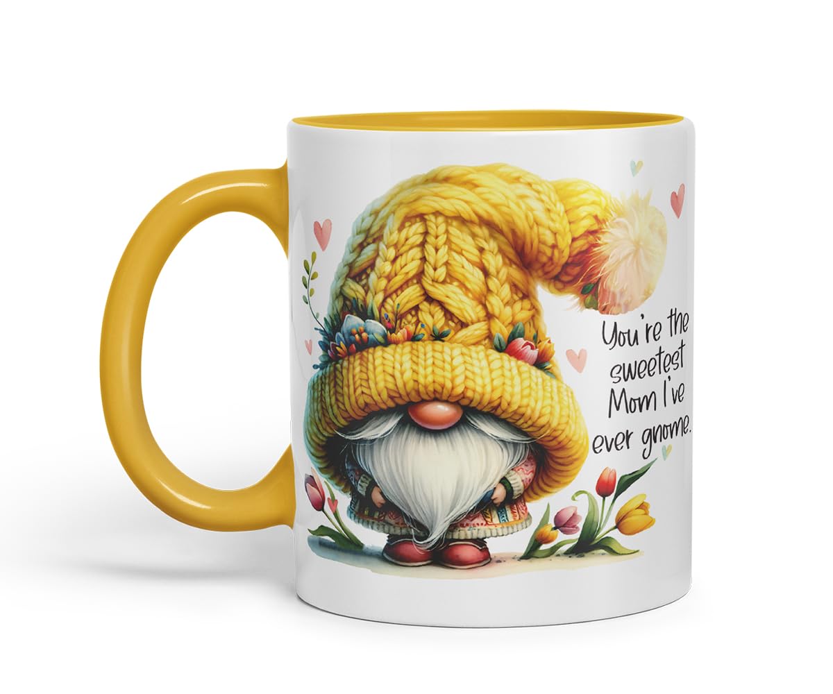Vixar You're the Sweetest Mom I've Ever Gnome Cute Gnome Mother Mum Mug – Coloured Ceramic Mug Cup Gift, 11oz (Black)