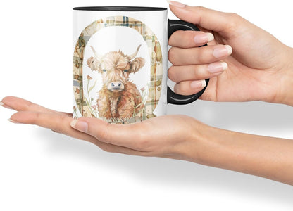 Vixar Highland Cow Alphabet Monogram Coloured Ceramic Cup Mug – Letter Q – Rustic Farmhouse Animal Letter Gift – 11oz (Black)