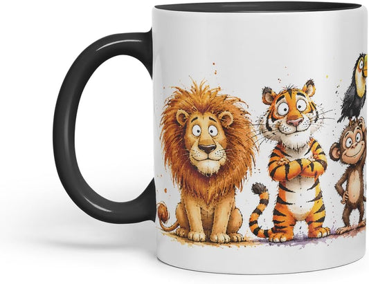 Vixar Cute Safari Animals Mug – Cute Safari Animals Coloured Ceramic Mug Cup Gift, 11oz (Black)