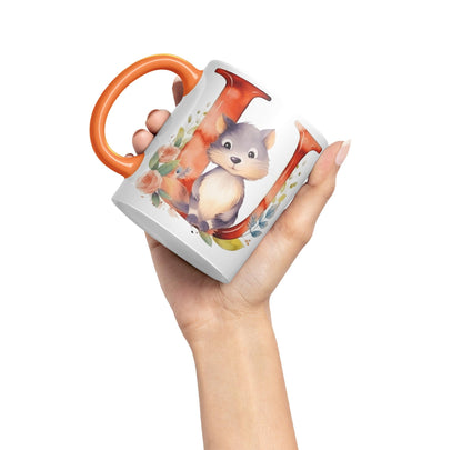 Letter U mug, Animals Alphabet Letter U Monogram animal for kids Ceramic Coloured Mug Cup for Tea Coffee Hot brew 330ml 11Oz Gift