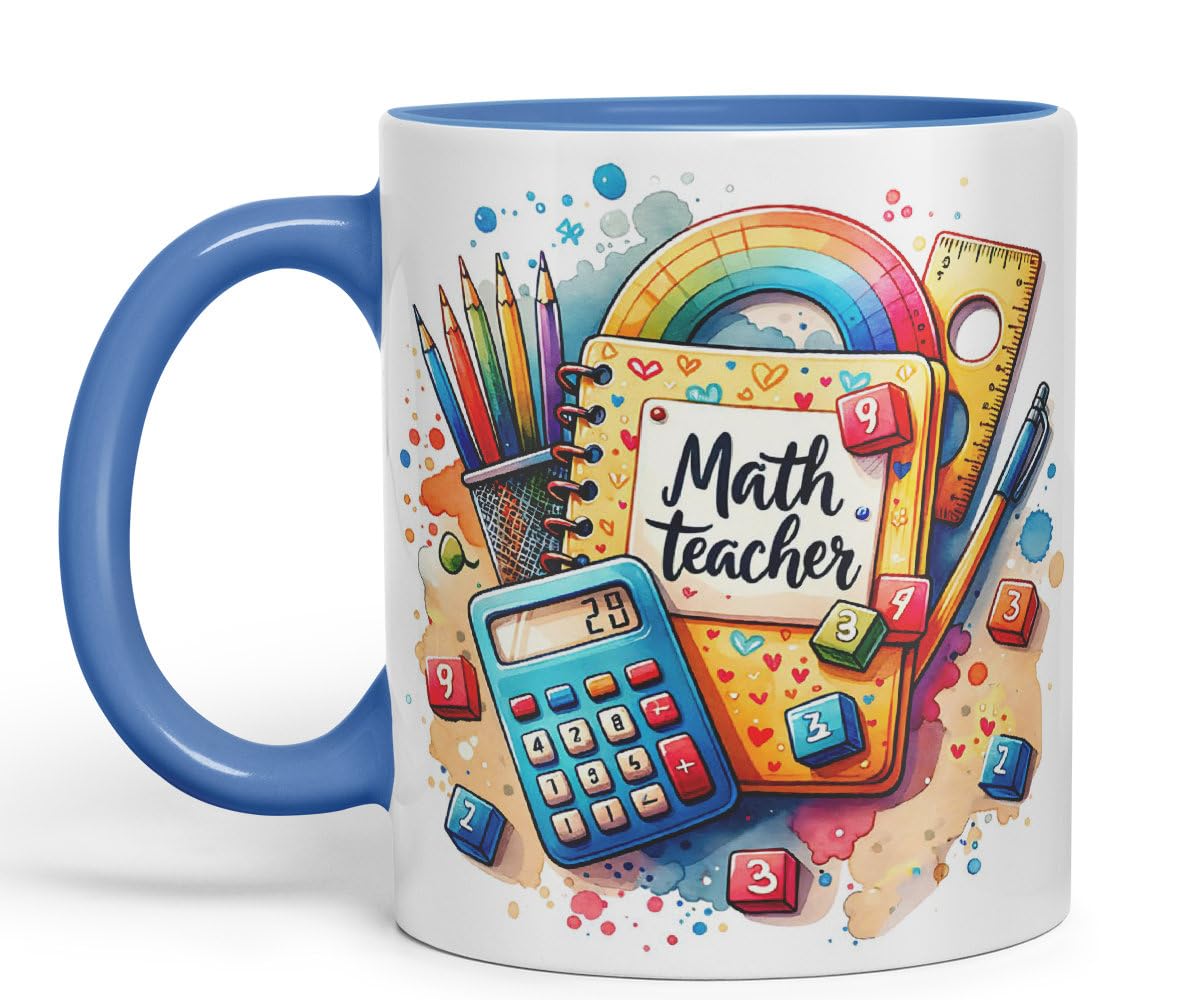 Vixar Math Teacher Mug Thank You, End of School Gift Ceramic Coloured Mug Cup for Tea Coffee Hot Brew 330ml 11Oz Gift