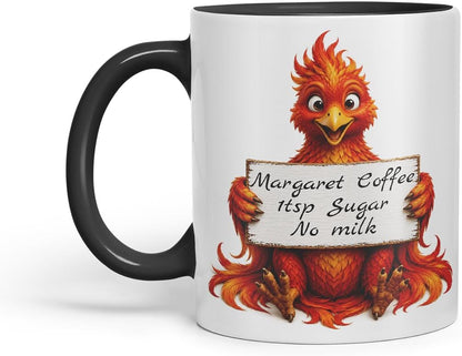 Vixar Personalised Phoenix Mug with Name or Custom Message – Cute Animal Coloured Ceramic Mug Cup Gift, 11oz (Black)