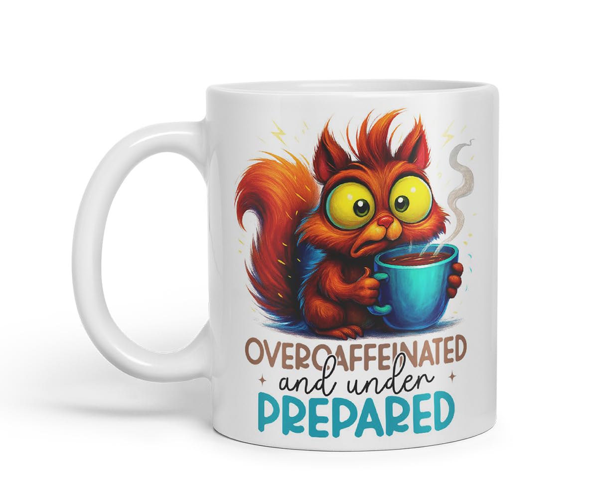 Vixar Overcaffeinated and Underprepared Funny Squirrel Mug – Coloured Ceramic Mug Cup Gift, 11oz (Black)