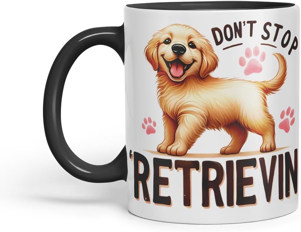 Vixar Don’t Stop Retrievin’ Golden Retriever Dog Mug – Coloured Ceramic Mug Cup Gift, 11oz (Black)