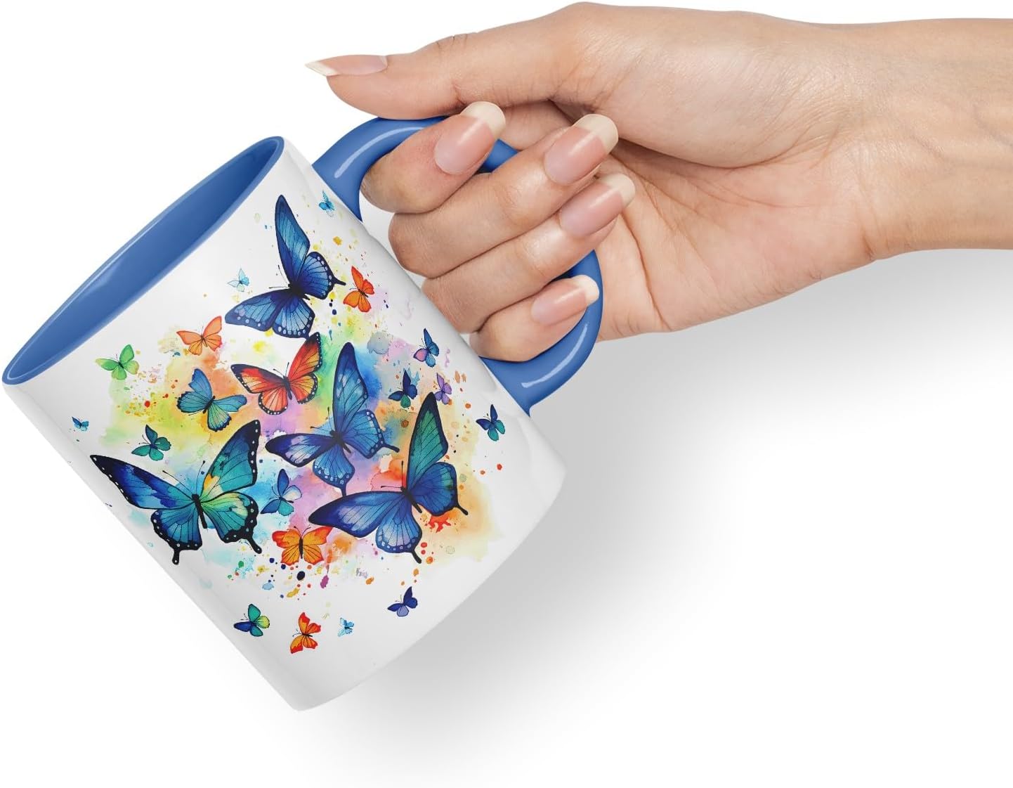 Vixar Ceramic Mug “Blue Butterflies” – Coloured Coffee & Tea Mug Cup 11oz 330ml (Cambridge Blue)