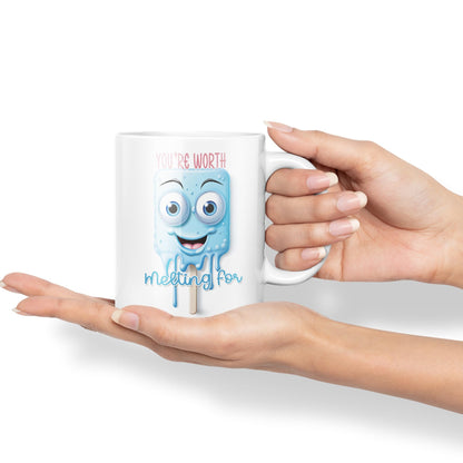 You're Worth Melting for, Joke sarkasm Sarcastic Ceramic Coloured Mug Cup for Tea Coffee Hot Brew 330ml 11Oz Gift