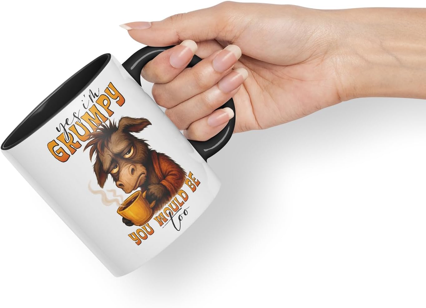Vixar Yes I'm Grumpy You Would Be Too Funny Donkey Coffee Mug – Coloured Ceramic Mug Cup Gift, 11oz (Black)