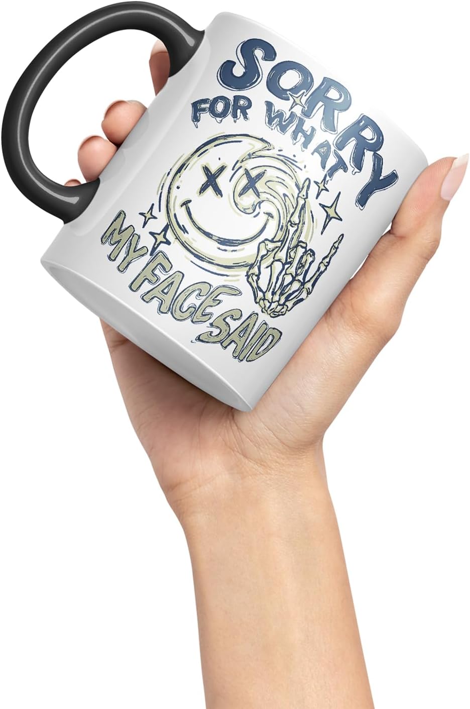 Vixar Sorry for What My Face Said Mug – Coloured Ceramic Mug Cup Gift, 11oz (Black)