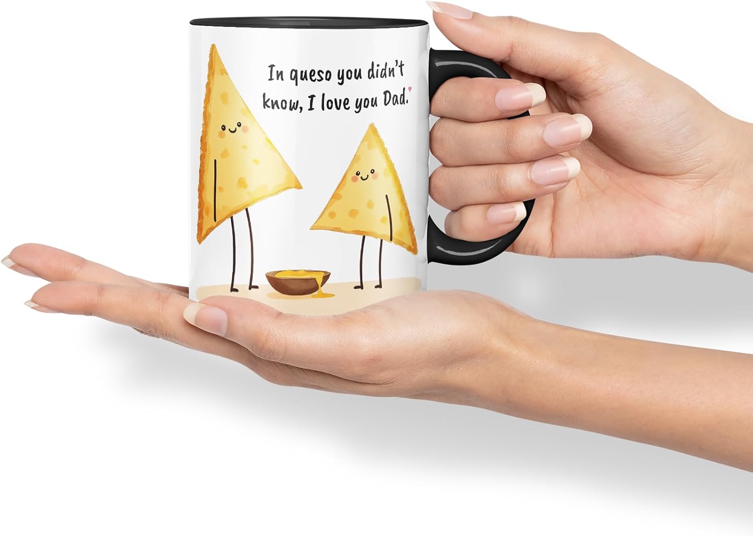 Vixar in Queso You Didn't Know I Love You Dad Funny Nacho Cheese Father's Day Mug – Coloured Mug Cup Gift, 11oz (Black)
