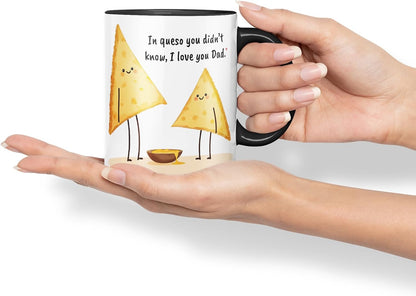 Vixar in Queso You Didn't Know I Love You Dad Funny Nacho Cheese Father's Day Mug – Coloured Mug Cup Gift, 11oz (Black)