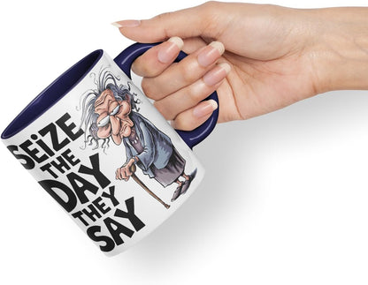 Vixar Seize The Day They Say – Coloured Ceramic Mug Cup Gift, 11oz (Black)