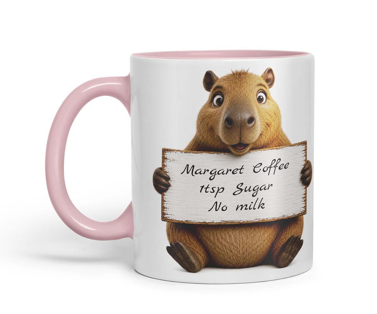 Vixar Personalised Capybara Mug with Name or Custom Message – Cute Animal Coloured Ceramic Mug Cup Gift, 11oz (Black)