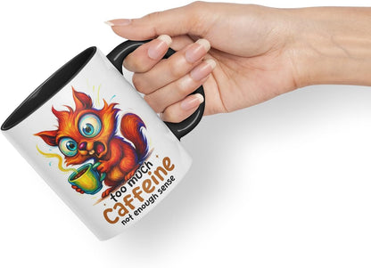 Vixar Too Much Caffeine Not Enough Sense Funny Squirrel Coffee Mug – Coloured Ceramic Mug Cup Gift, 11oz (Black)