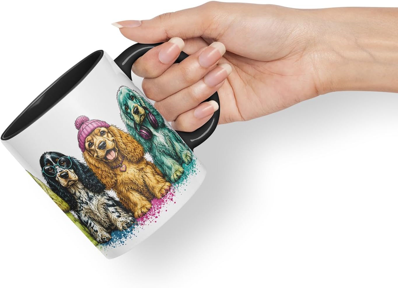 Vixar Cocker Spaniel Dog Mug – Cute Cocker Spaniel Coloured Ceramic Mug Cup Gift, 11oz (Black)