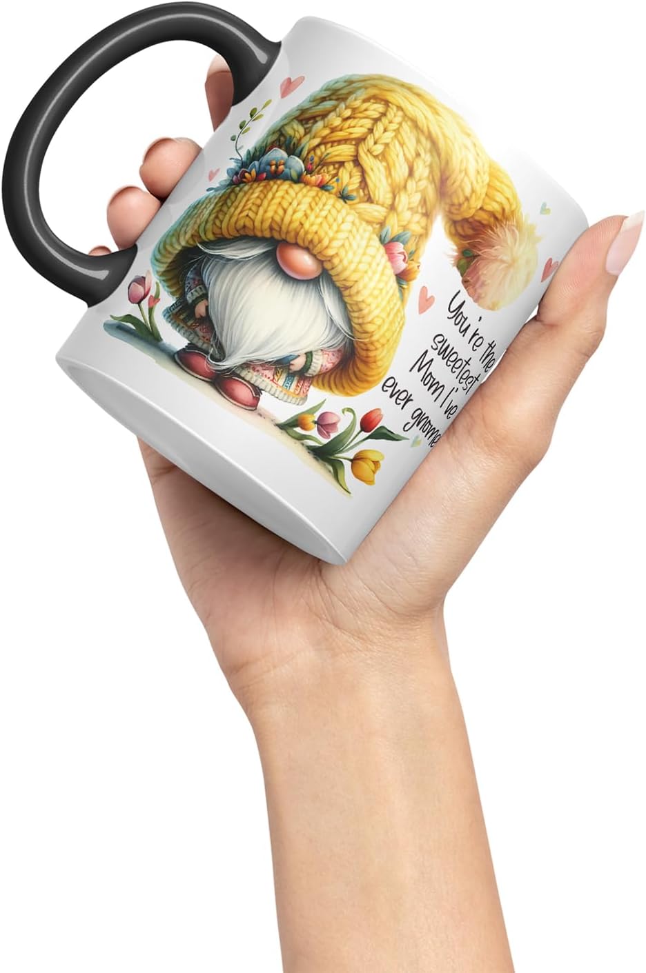 Vixar You're the Sweetest Mom I've Ever Gnome Cute Gnome Mother Mum Mug – Coloured Ceramic Mug Cup Gift, 11oz (Black)