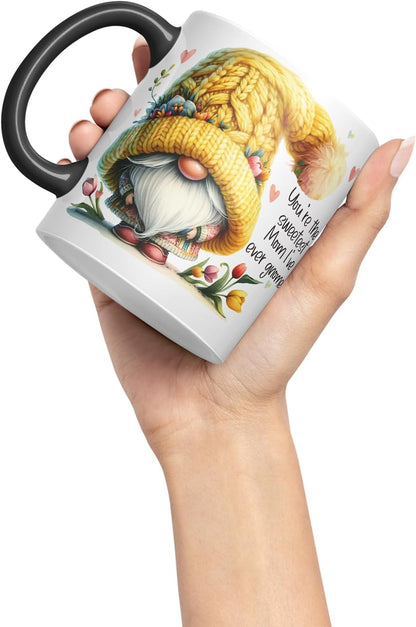 Vixar You're the Sweetest Mom I've Ever Gnome Cute Gnome Mother Mum Mug – Coloured Ceramic Mug Cup Gift, 11oz (Black)