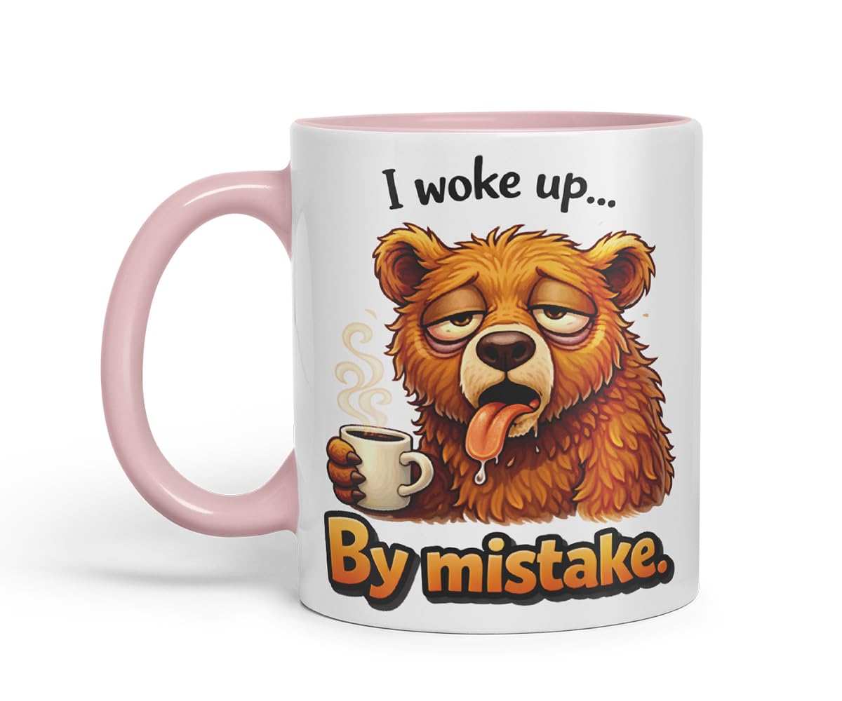 Vixar I Woke Up By Mistake Bear Coloured Ceramic Mug Cup Gift, 11oz (Black)