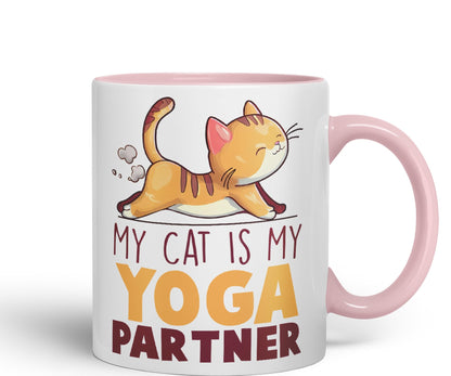 My cat is My Yoga Partner, cat Sarcastic Joke Ceramic Coloured Mug Cup for Tea Coffee Hot Brew 330ml 11Oz