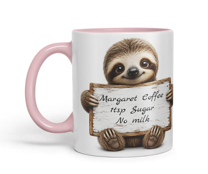 Vixar Personalised Sloth Mug with Name or Custom Message – Cute Animal Coloured Ceramic Mug Cup Gift, 11oz (Black)