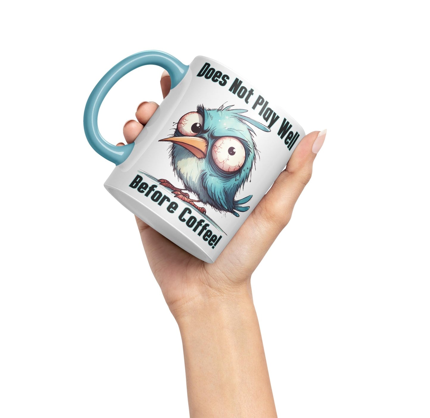 Does Not Play Well Before Coffee! Birdjoke sarkasm Sarcastic Ceramic Coloured Mug Cup for Tea Coffee Hot Brew 330ml 11Oz Gift