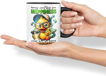 Vixar Mug with Text: Money Can’t Buy You Happiness (Unless You are Buying Coffee) Coloured Ceramic Mug Cup 11oz Funny Sarcastic Gift (Black)