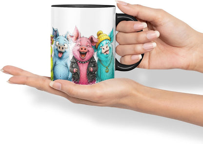 Vixar Pig Mug – Cute Pig Coloured Ceramic Mug Cup Gift, 11oz (Black)