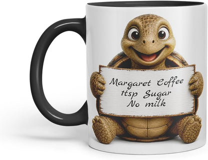Vixar Personalised Turtle Mug with Name or Custom Message – Cute Animal Coloured Ceramic Mug Cup Gift, 11oz (Black)