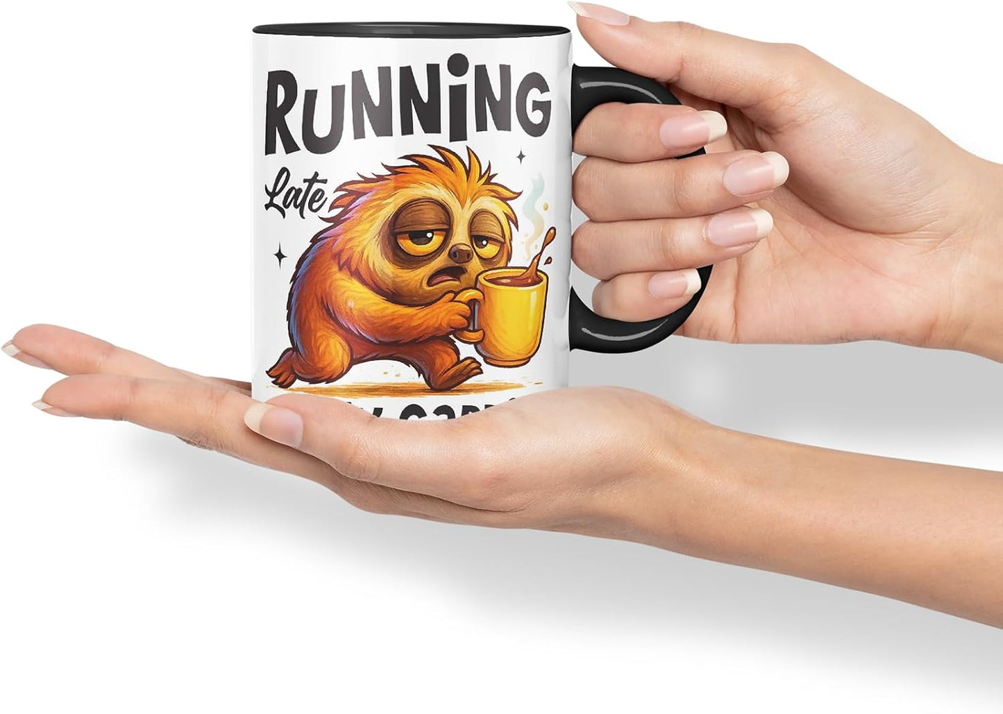Vixar Running Late is My Cardio Funny Sloth Coffee Mug – Coloured Ceramic Mug Cup Gift, 11oz (Black)