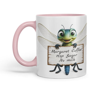 Vixar Personalised Dragonfly Mug with Name or Custom Message – Cute Animal Coloured Ceramic Mug Cup Gift, 11oz (Black)