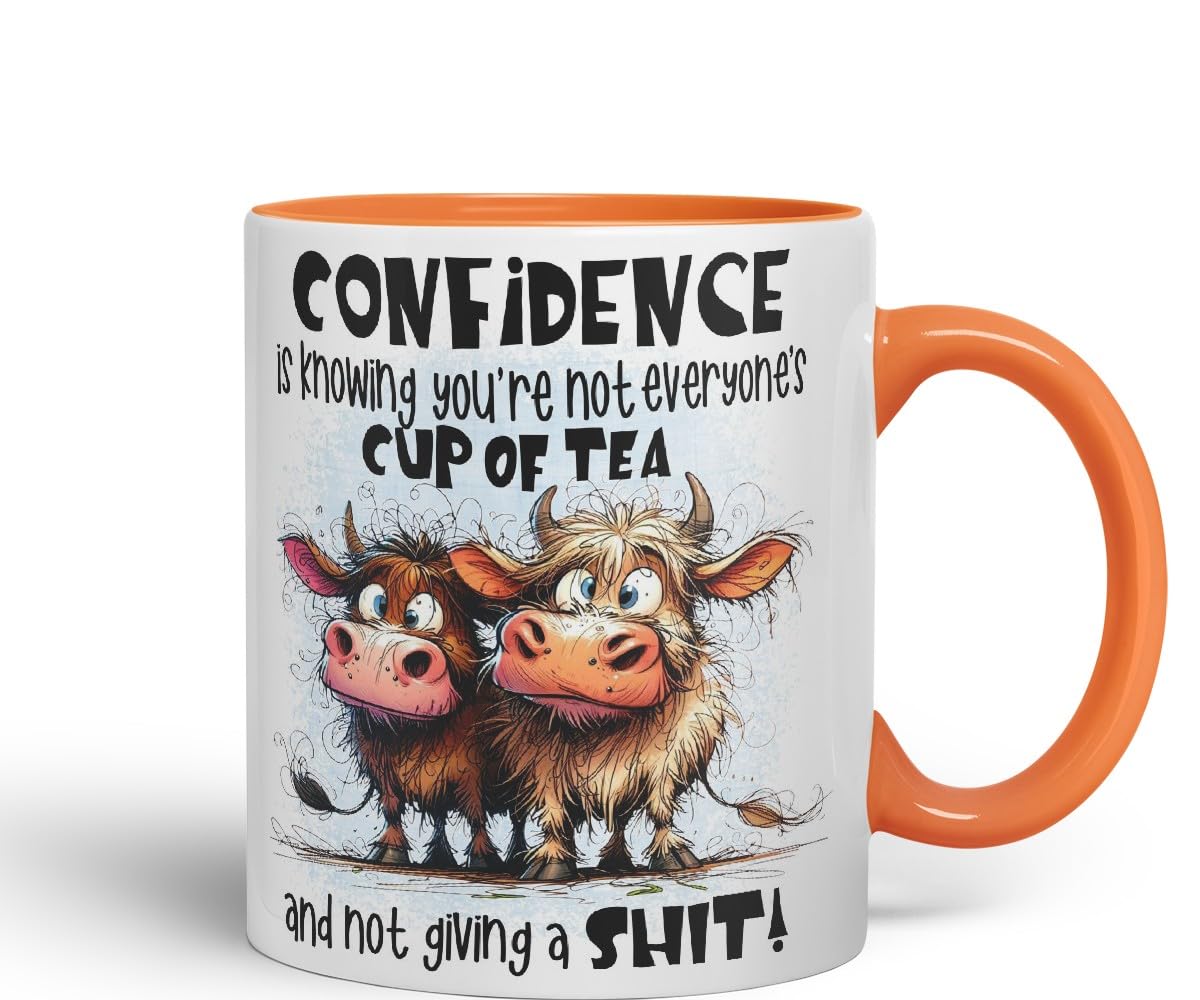Vixar Confidence Funny Highland Cow Coloured Mug Cup 11oz (Black)