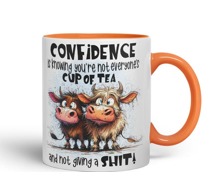 Vixar Confidence Funny Highland Cow Coloured Mug Cup 11oz (Black)