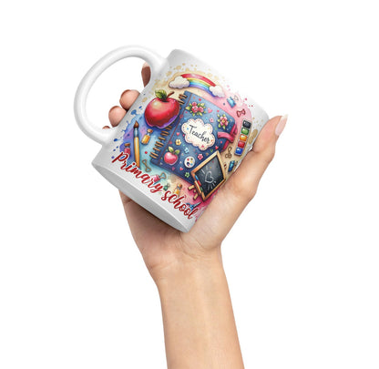Vixar Primary School Teacher Mug Thank You, End of School Gift Ceramic Coloured Mug Cup for Tea Coffee Hot Brew 330ml 11Oz Gift