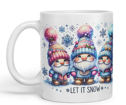 Vixar Let It Snow Cute Christmas Gnomes Coloured Mug Cup Winter Gift 11oz (Black)
