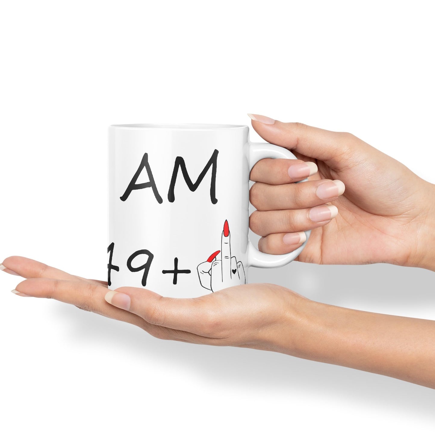 Vixar I am 49 + 1 Woman Hand Ceramic 330 ml, 11oz Coloured Mug Cup Gift Coffee Tea Happy Birthday Turning 50 Years Old as a Joke Celebration 50th Birthday Gift idea