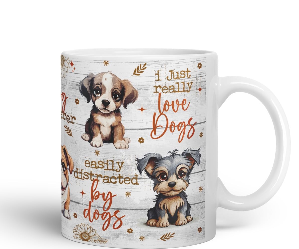 Vixar Dog Whisperer Mug – Easily Distracted by Dogs Coloured Ceramic Mug Cup Gift, 11oz (Black)
