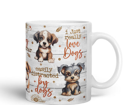 Vixar Dog Whisperer Mug – Easily Distracted by Dogs Coloured Ceramic Mug Cup Gift, 11oz (Black)