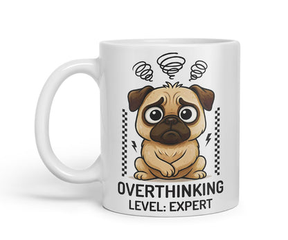 Vixar Overthinking Level Expert Pug Dog Mug – Coloured Ceramic Mug Cup Gift, 11oz (Black)