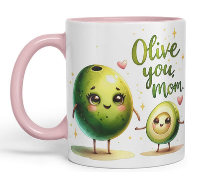 Vixar Olive You, Mom Coloured Mug Cup Cute Mother’s Day Gift 11oz (Black)