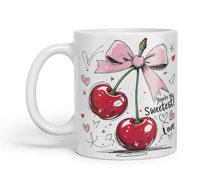 Sweetest Cherry Love Mug – Coloured Ceramic Mug Cup Gift, 11oz (Black)