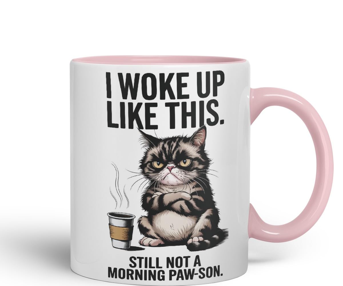 Vixar I Woke Up Like This Not A Morning Cat Mug – Coloured Ceramic Mug Cup Gift, 11oz (Black)