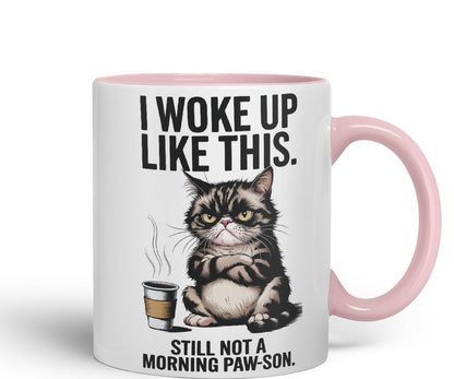 Vixar I Woke Up Like This Not A Morning Cat Mug – Coloured Ceramic Mug Cup Gift, 11oz (Black)