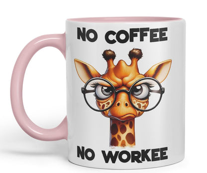 Vixar No Coffee No Workee Sarcastic Giraffe Mug, Coloured Ceramic Cup 11oz (Black)