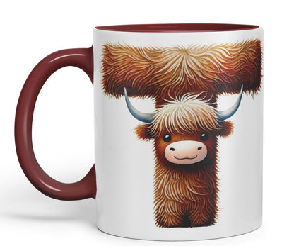 Highland Cow Alphabet Monogram Coloured Ceramic Cup Mug Letter T Rustic Farmhouse Animal Letter Gift V2 11oz (Black)