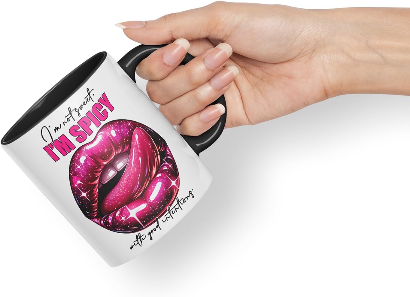 Vixar Not Sweet Spicy Mug – Coloured Ceramic Mug Cup Gift, 11oz (Black)