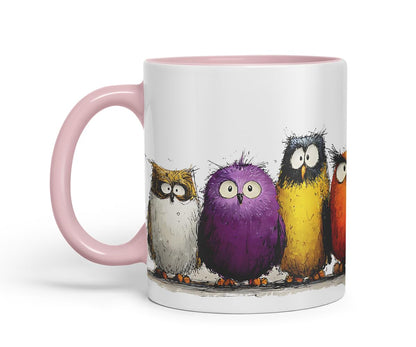 Vixar Funny Colourful Owl Friends Design – Cute Bird Character Mug for Animals Lovers, Coloured Mug Cup Gift, 11oz (Black)