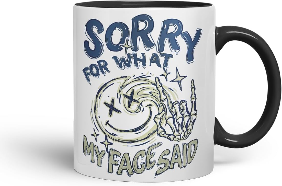 Vixar Sorry for What My Face Said Mug – Coloured Ceramic Mug Cup Gift, 11oz (Black)